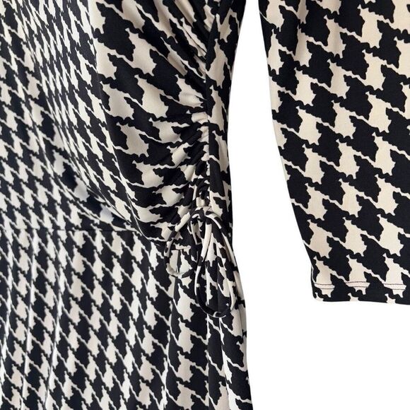 Eva-Picone Dress Flow Wrap Black Houndstooth Print 3/4 Sleeve V Neck Size 16 - Picture 6 of 10